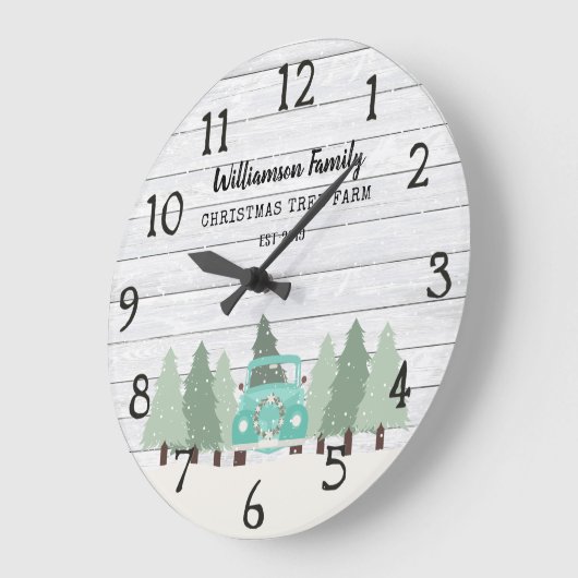 ヴィンテージファームハウスクリスマス – 家族名時計 ラージ壁時計 (傾斜)