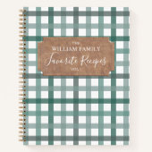 ヴィンテージファームハウスグリーンプレイドレシピクックブック ノートブック (正面)