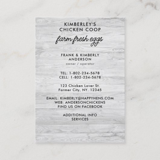ヴィンテージファームハウスファームフレッシュエッグスチキンヘングエッグ 名刺 (裏面)