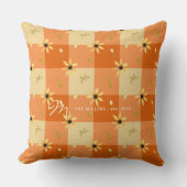 ヴィンテージファームハウスフローラオレンジバッファローチェック クッション (正面)