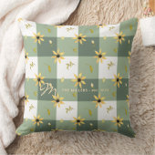 ヴィンテージファームハウスフローラセージ緑バッファローチェック クッション (ブランケット)