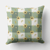 ヴィンテージファームハウスフローラセージ緑バッファローチェック クッション (裏面)