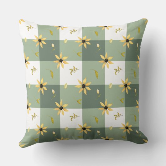 ヴィンテージファームハウスフローラセージ緑バッファローチェック クッション (裏面)