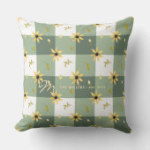 ヴィンテージファームハウスフローラセージ緑バッファローチェック クッション (正面)