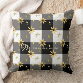 ヴィンテージファームハウスフローラ白黒バッファローチェック クッション (ブランケット)