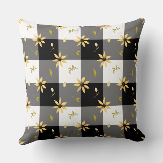 ヴィンテージファームハウスフローラ白黒バッファローチェック クッション (裏面)