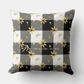 ヴィンテージファームハウスフローラ白黒バッファローチェック クッション (正面)