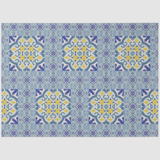 ヴィンテージファームハウスブルーホワイトイエローデクページ 薄葉紙 (正面)