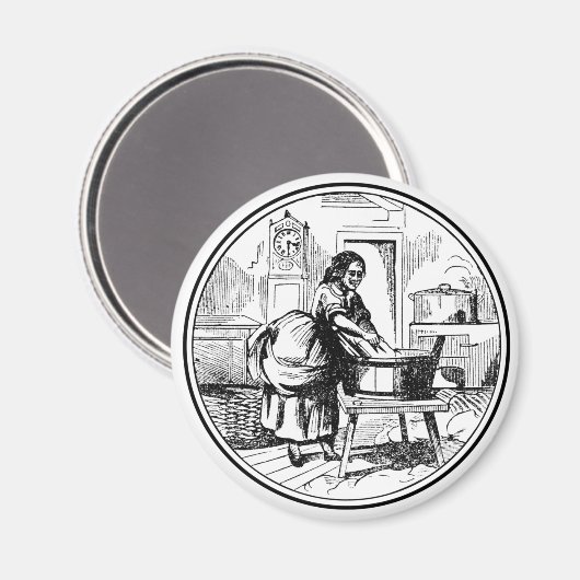 ヴィンテージファームハウスランドリールームイラストレーションホワイト マグネット (正面/裏面)