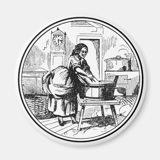 ヴィンテージファームハウスランドリールームイラストレーションホワイト マグネット (正面)