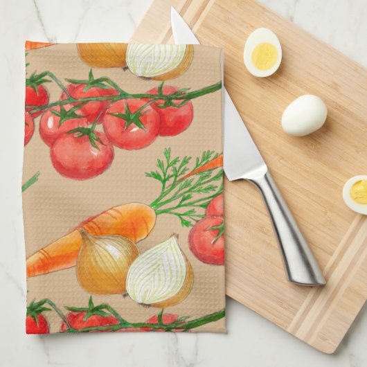 ヴィンテージファームハ素朴ウスTAUPEウォーターカラーベジー キッチンタオル (四つ折り)