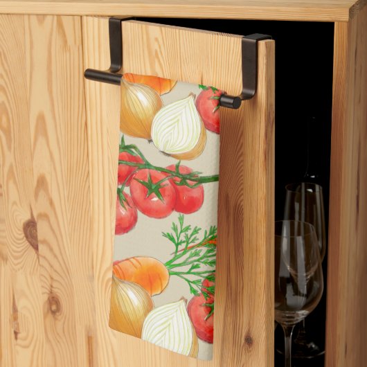 ヴィンテージファームハ素朴ウスTAUPEウォーターカラーベジー キッチンタオル (三つ折り)