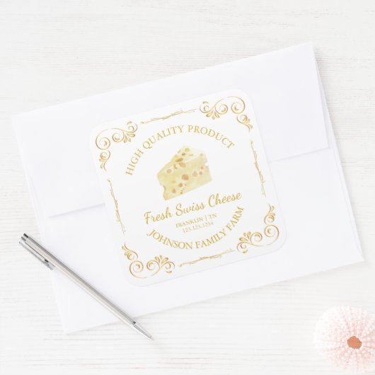 ヴィンテージファームフレッシュスイスチーズスクエアラベル スクエアシール (封筒)