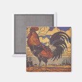 ヴィンテージファームルースターレトロカントリーイラストレーション マグネット (正面/裏面)