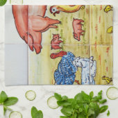 ヴィンテージファーム動物イラストレーション豚チキンラム キッチンタオル (折り畳み)