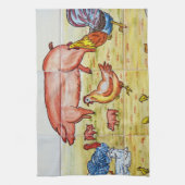 ヴィンテージファーム動物イラストレーション豚チキンラム キッチンタオル (縦)