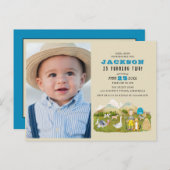 ヴィンテージファーム納屋周囲の庭動物の写真2nd誕生日 インビテーションポストカード (正面/裏面)