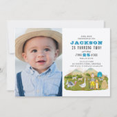 ヴィンテージファーム納屋周囲の庭動物の写真2nd誕生日 招待状 (正面)