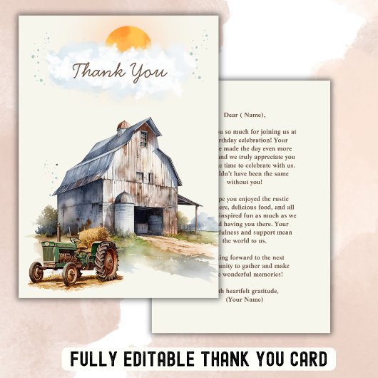 ヴィンテージファーム誕生日トラクターパーティー サンキューカード