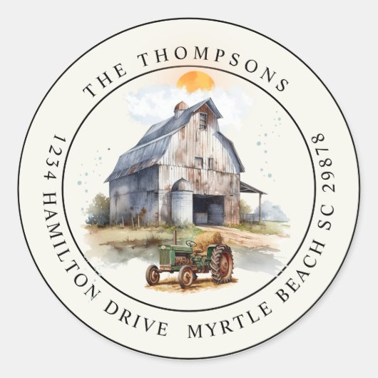 ヴィンテージファーム誕生日トラクターパーティー ラウンドシール (正面)