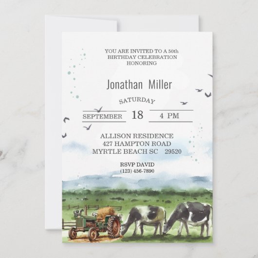 ヴィンテージファーム50th誕生日トラクターパーティー 招待状 (正面)
