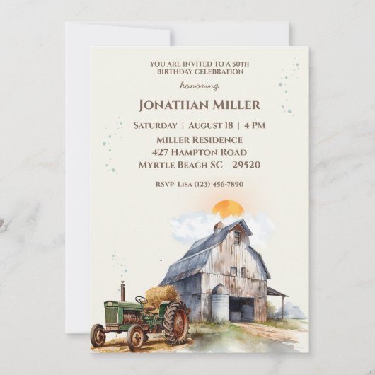 ヴィンテージファーム50th誕生日トラクターパーティー 招待状 (正面)