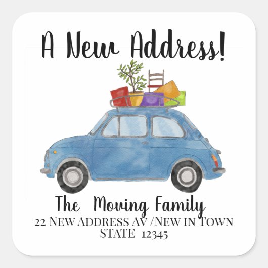 ヴィンテージフィアット500移動物封筒用シール スクエアシール (正面)