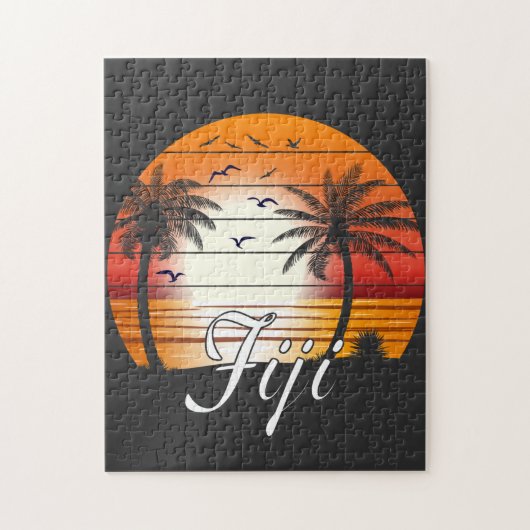 ヴィンテージフィジパームツリーズサマービーチ ジグソーパズル (縦)