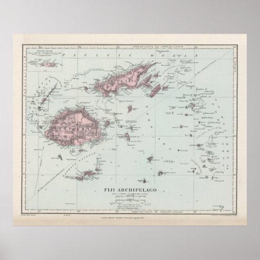 ヴィンテージフィジーの地図(1904年) ポスター (正面)