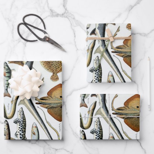 ヴィンテージフィッシュオブザワールドポスター ラッピングペーパーシート (正面)