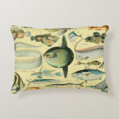 ヴィンテージフィッシュ科学魚釣りアート アクセントクッション (正面)