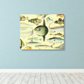 ヴィンテージフィッシュ科学魚釣りアート キャンバスプリント (インサイチュ (ウッドフロア))