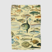 ヴィンテージフィッシュ科学魚釣りアート ゴルフタオル (正面)