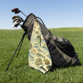 ヴィンテージフィッシュ科学魚釣りアート ゴルフタオル (グリーン)