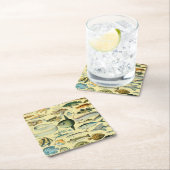 ヴィンテージフィッシュ科学魚釣りアート スクエアペーパーコースター (インサイチュ)