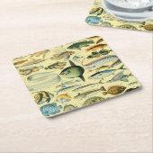 ヴィンテージフィッシュ科学魚釣りアート スクエアペーパーコースター (アングル)