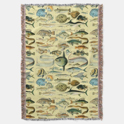 ヴィンテージフィッシュ科学魚釣りアート スローブランケット (正面縦)