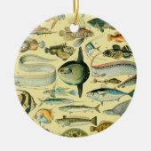 ヴィンテージフィッシュ科学魚釣りアート セラミックオーナメント (正面)