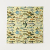 ヴィンテージフィッシュ科学魚釣りアート タペストリー (正面)