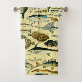 ヴィンテージフィッシュ科学魚釣りアート バスタオルセット