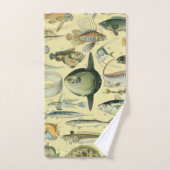 ヴィンテージフィッシュ科学魚釣りアート バスタオルセット (ハンドタオル)