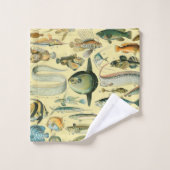 ヴィンテージフィッシュ科学魚釣りアート バスタオルセット (ウォッシュタオル)