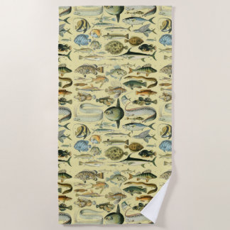 ヴィンテージフィッシュ科学魚釣りアート ビーチタオル