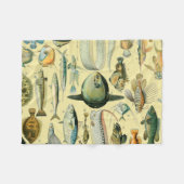 ヴィンテージフィッシュ科学魚釣りアート フリースブランケット (正面(横))