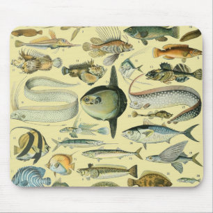 ヴィンテージフィッシュ科学魚釣りアート マウスパッド