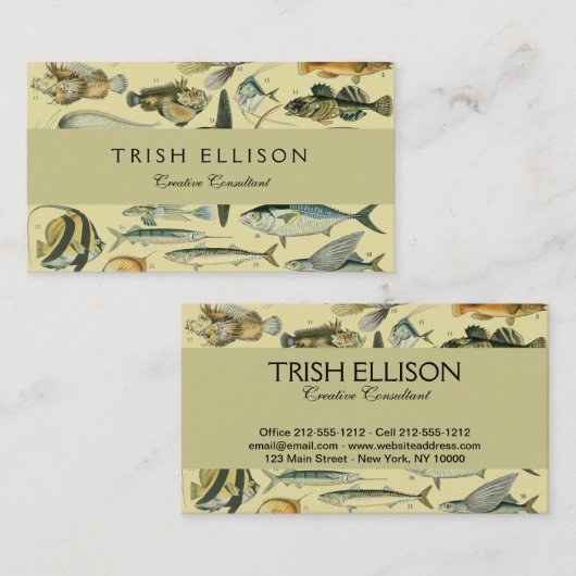 ヴィンテージフィッシュ科学魚釣りアート 名刺 (正面/裏面)