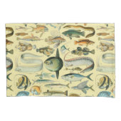 ヴィンテージフィッシュ科学魚釣りアート 枕カバー (正面)