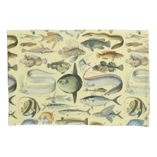 ヴィンテージフィッシュ科学魚釣りアート 枕カバー