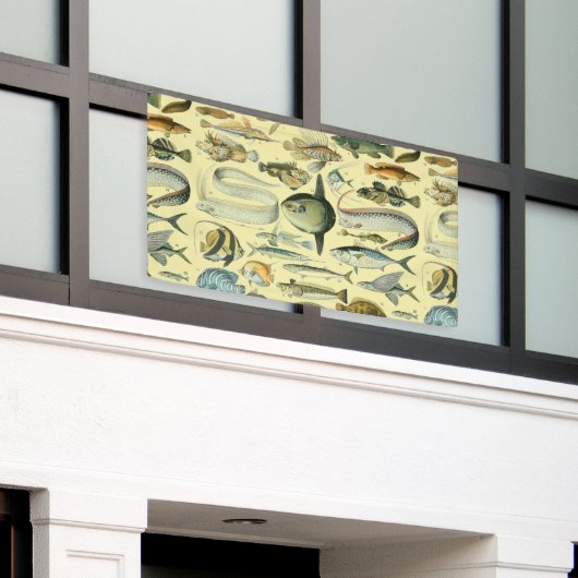 ヴィンテージフィッシュ科学魚釣りアート 横断幕 (ビルの外側)