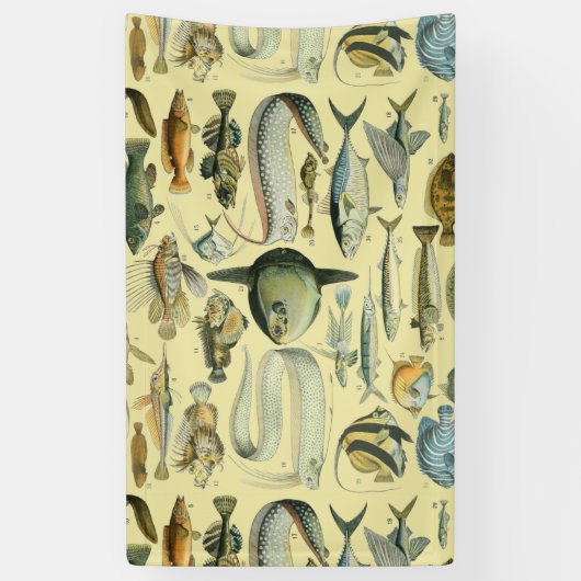 ヴィンテージフィッシュ科学魚釣りアート 横断幕 (縦)